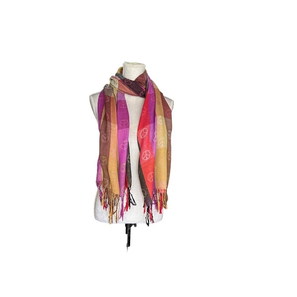 Multicolor Peace Sign Pashmina & Silk Scarf Neck Warmer Pink Purple Yellow